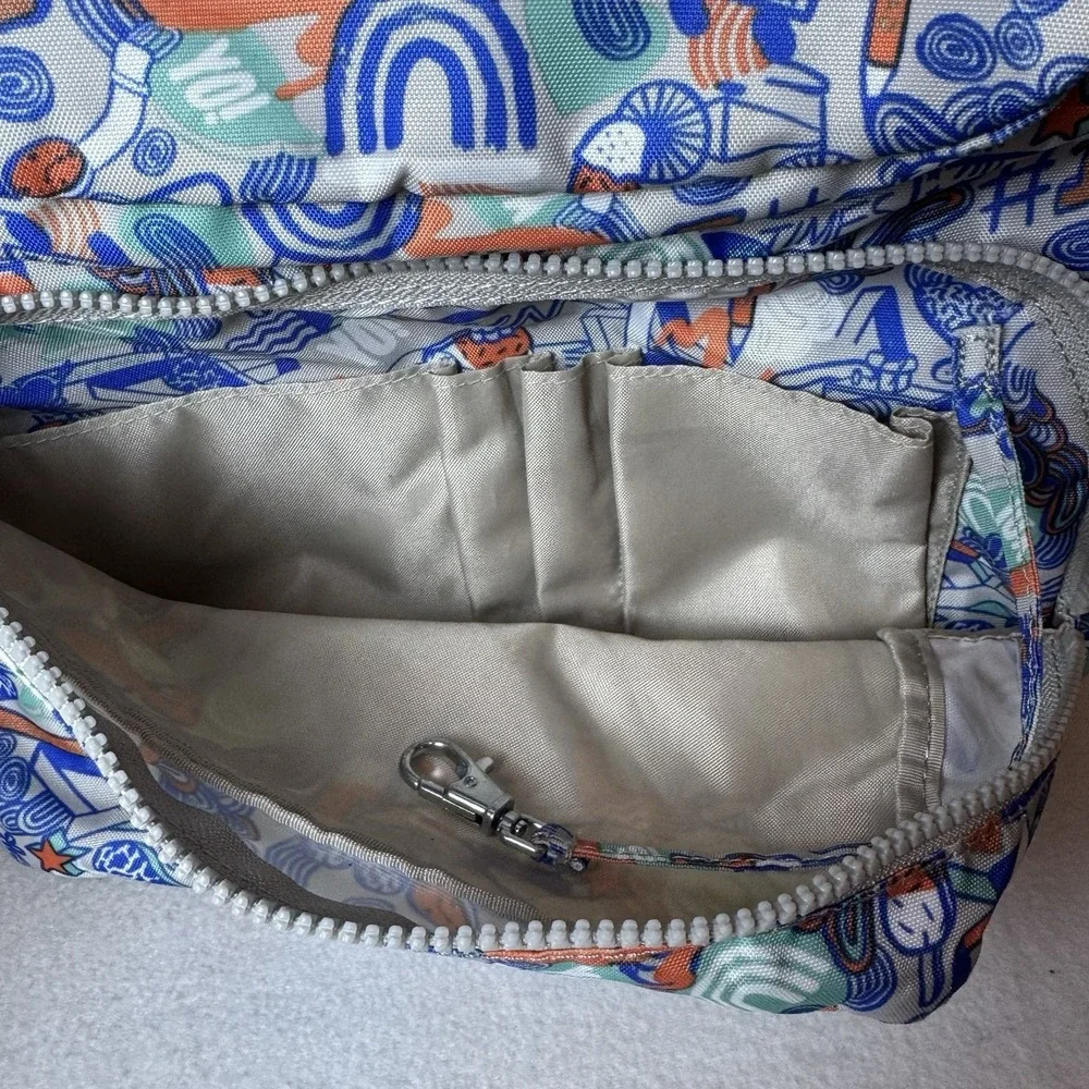 Kipling Dawson Laptop Backpack Fun In The sun Blue Pockets Travel All Over Print